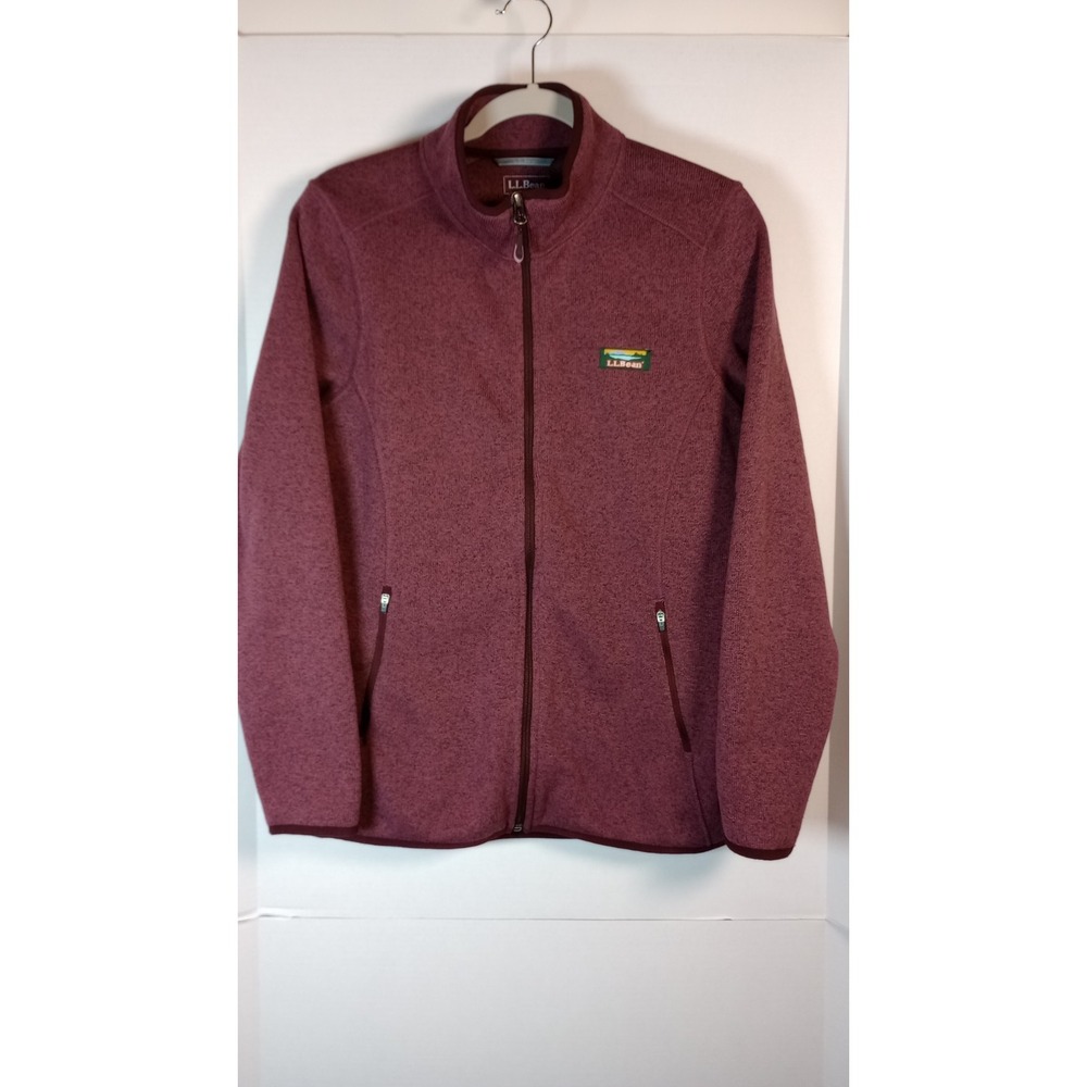 LL Bean Women Brick Red Sz L Fleece lined Zip up Jacket Outdoors Hiking Classic